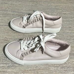 Tory Burch Sport Pink Blush Leather Sneakers with Ruffle Design